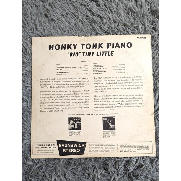 Big Tiny Little Honky Tonk Piano 1959 Brunswick LP 33 Rpm Vinyl Record BL 754049 - Picture 5 of 12